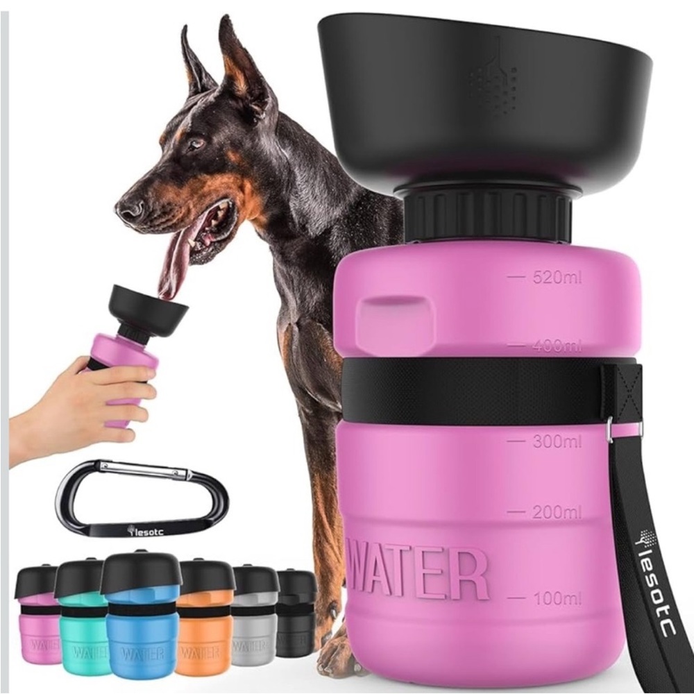 lesotc Pink Portable Dog Squeeze Leak
Proof Water Bottle